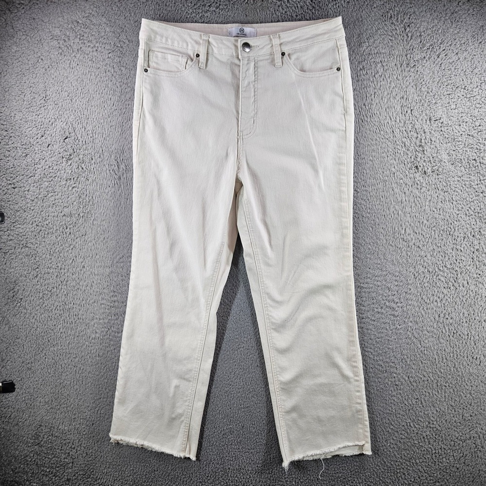 RFM Los Angeles Womens Off White High Rise Raw Hem Straight Leg Jeans 13/31